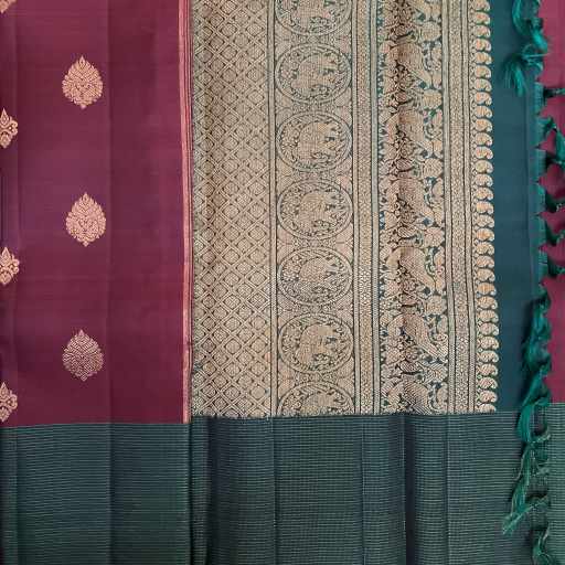 Maroon and Green Vairaosi Border Kanchivaram Silk Saree