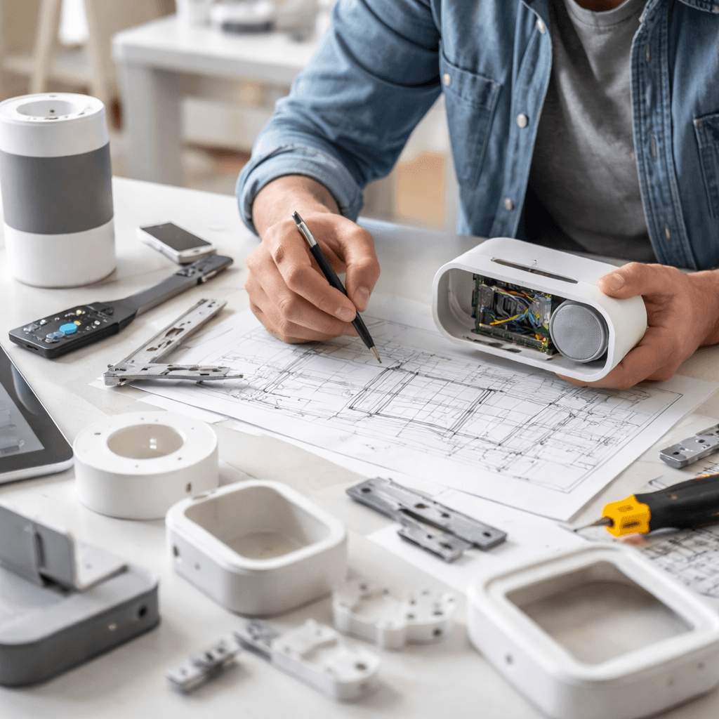 High tech automated manufacturing factory floor with robotic assembly lines for mass production