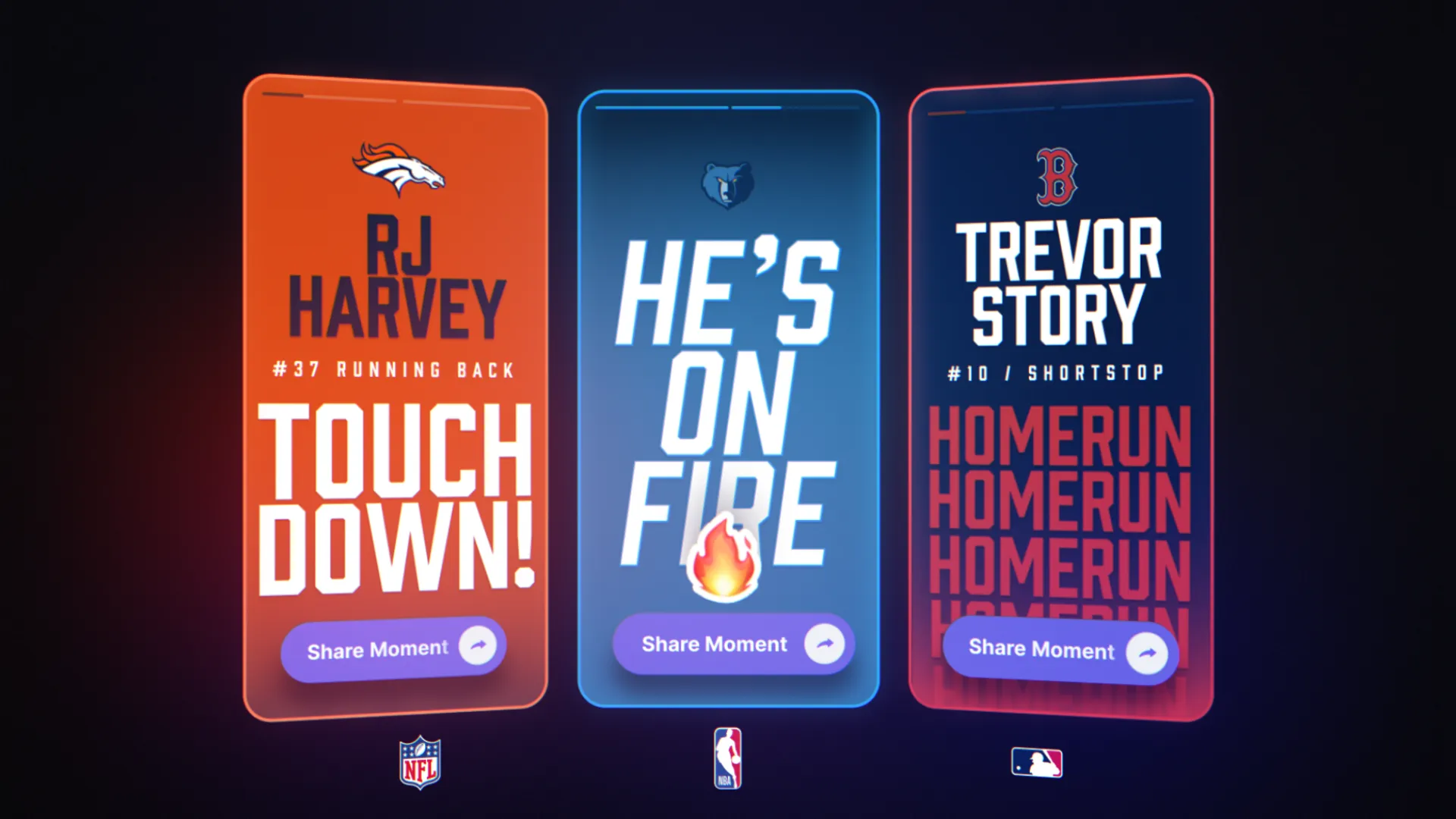 Three colorful mobile app screens showcasing various features, set against a dark background.