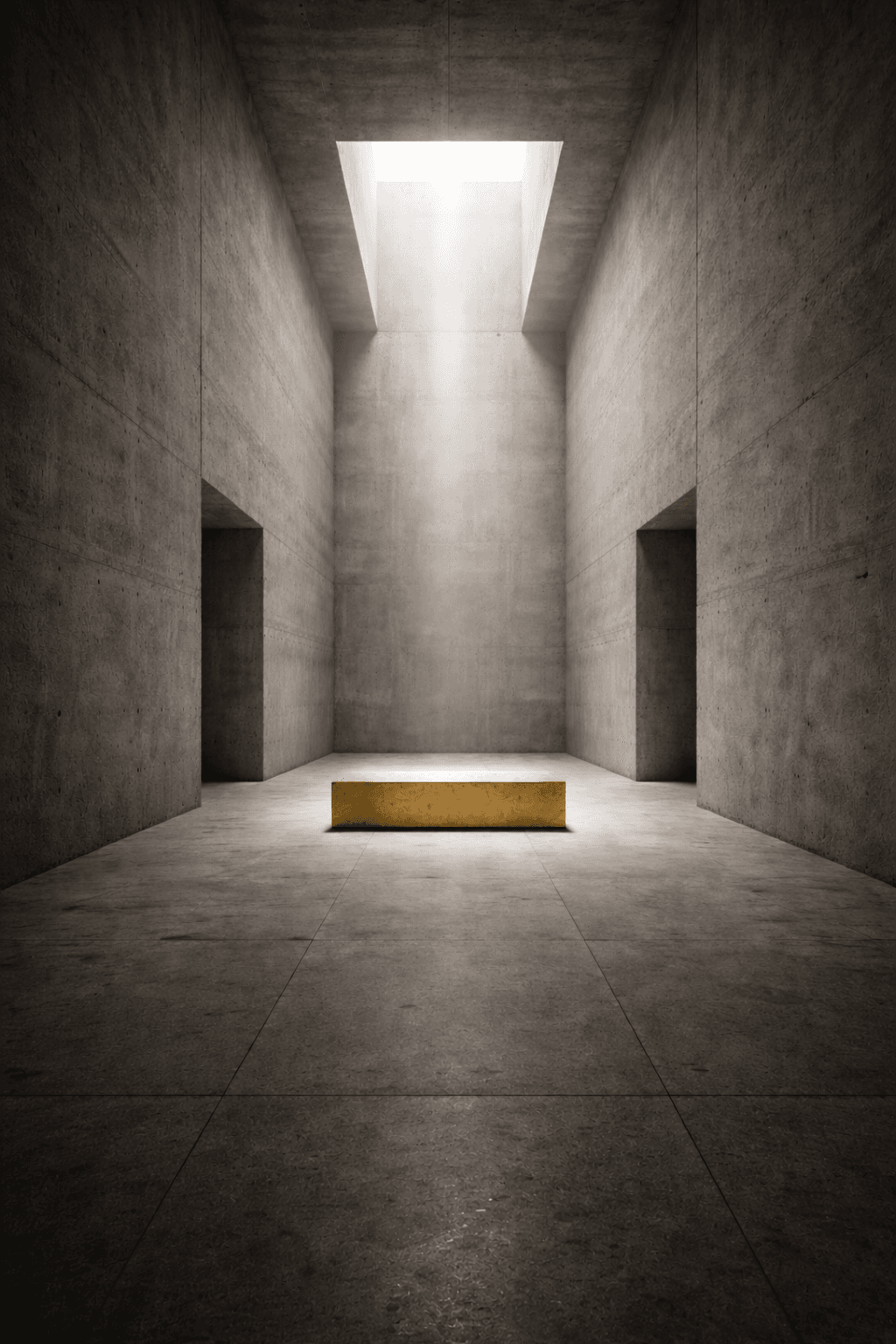 The zero point — a single golden bench under falling light, where everything is decided.