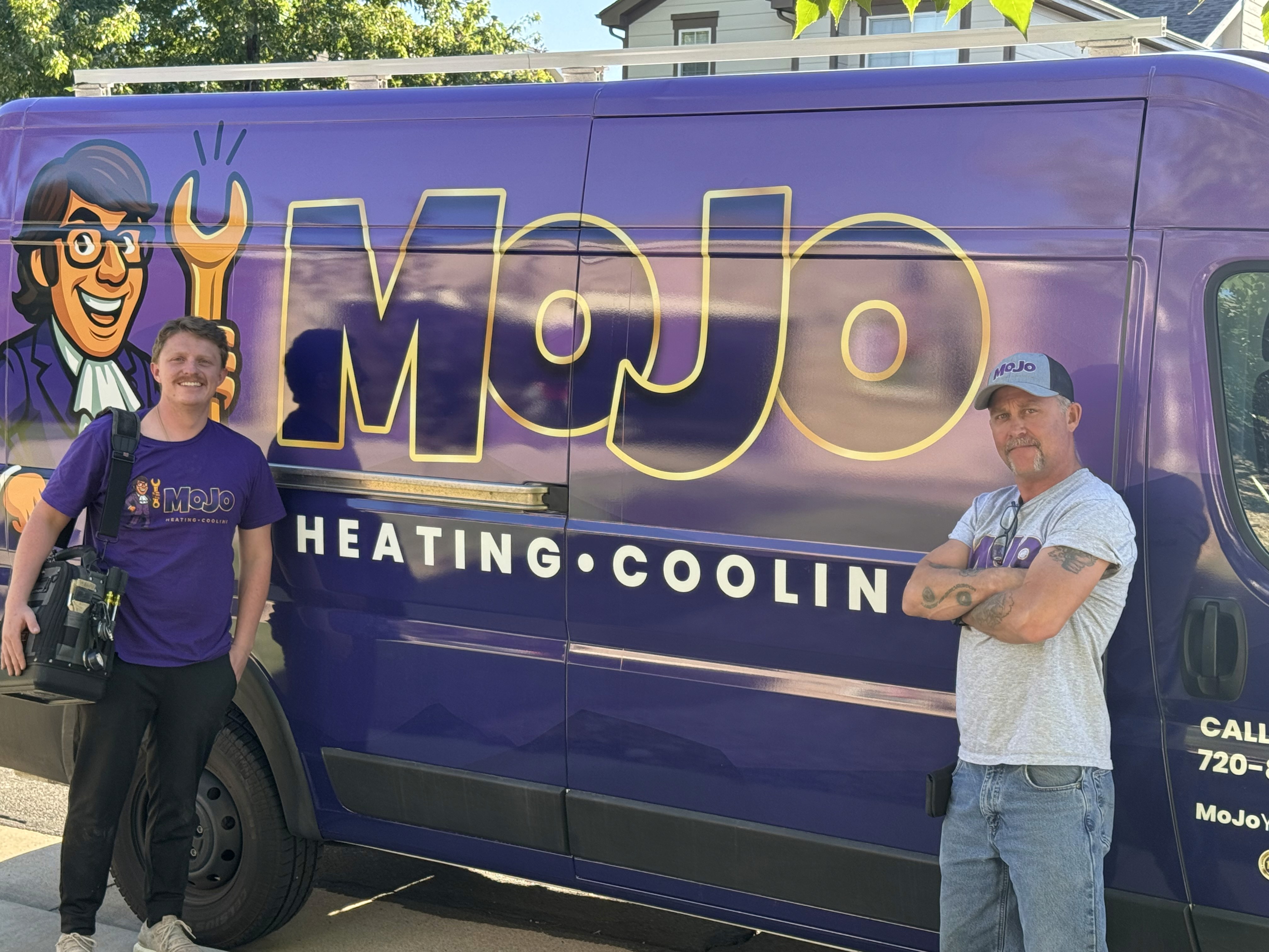 Brian and Hunter with MoJo Home Service truck in the background
