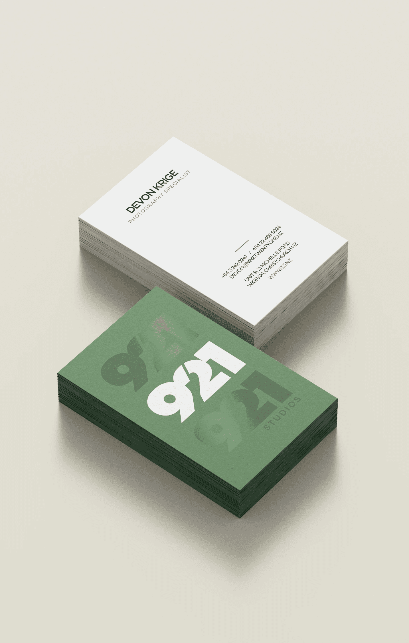 Brand identity and business card design for photography studio in Christchurch New Zealand
