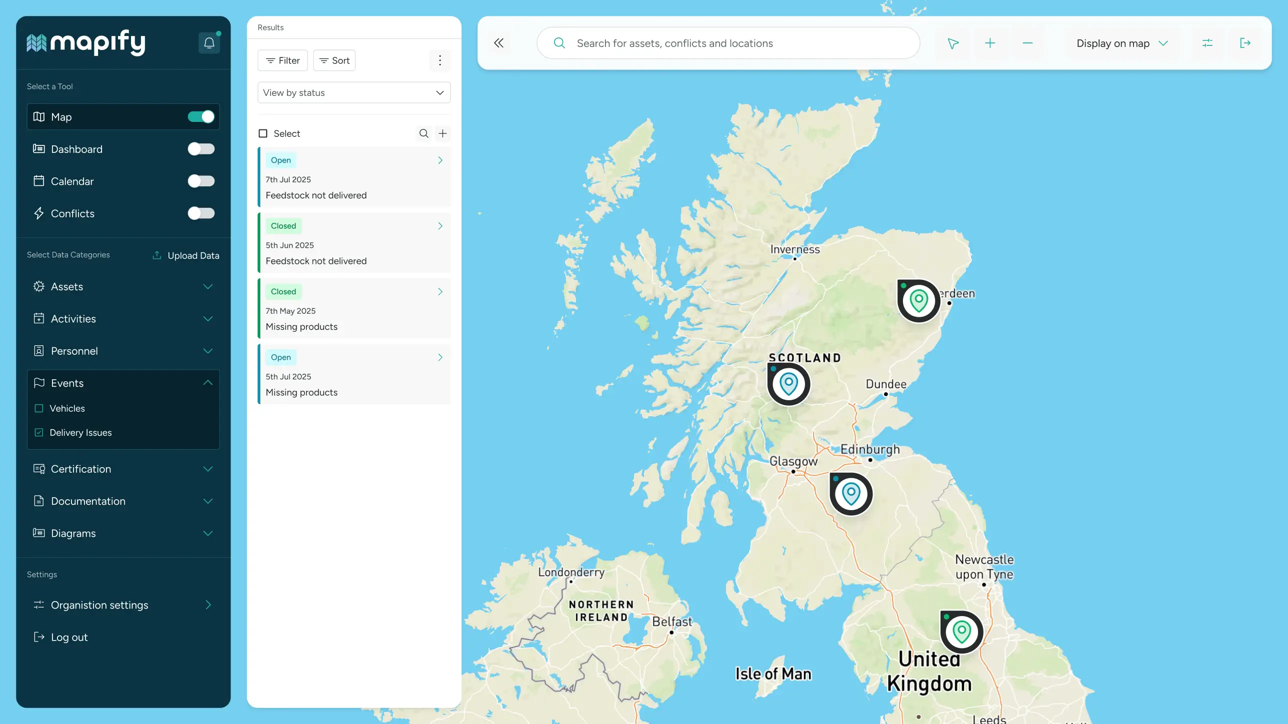 Mapify UI incidents view