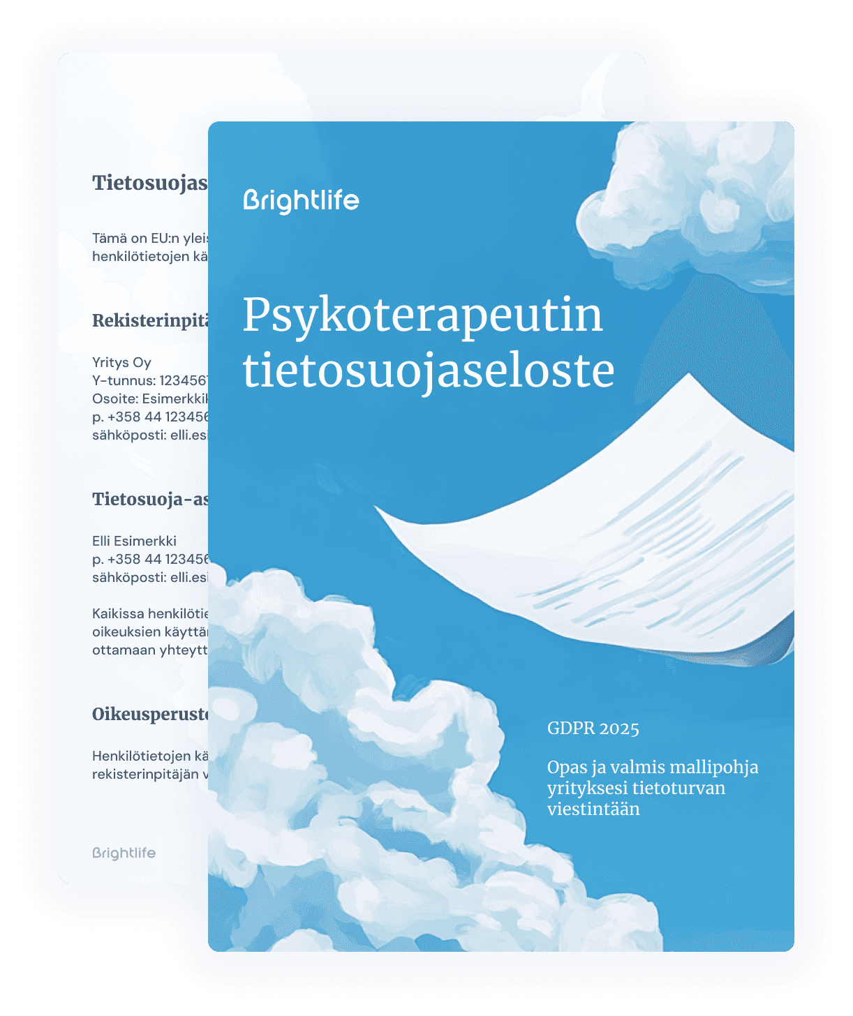 GDPR-tietosuojaselosteen kansikuva – psykoterapeutin asiakastietojen suojaaminen 2025