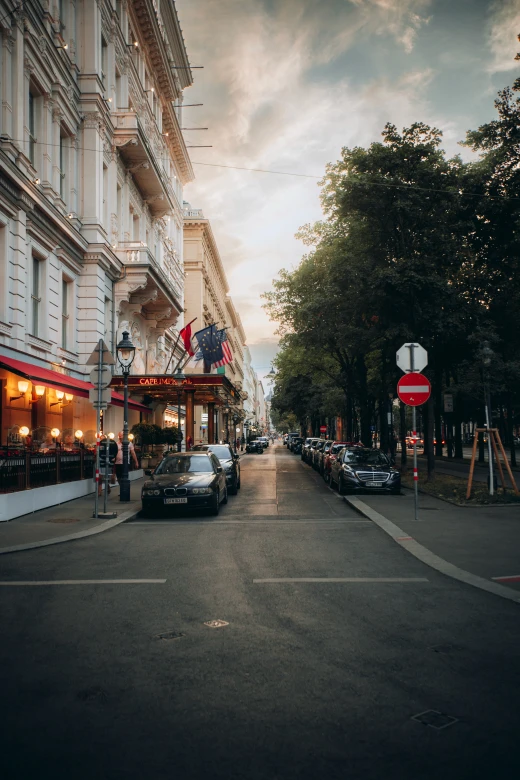 Vienna street view at sunset