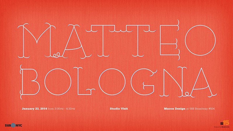 An orange poster with the stylish white text: Matteo Bologna.