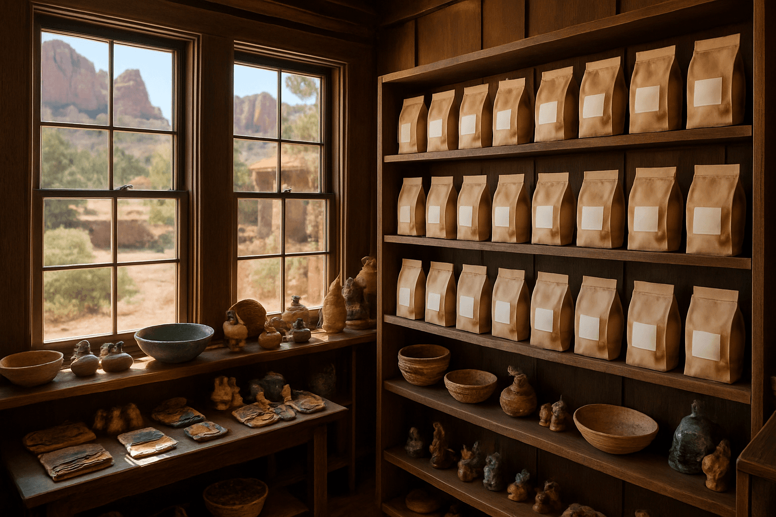 Shopping in Sedona Arizona near red rock views at sunset