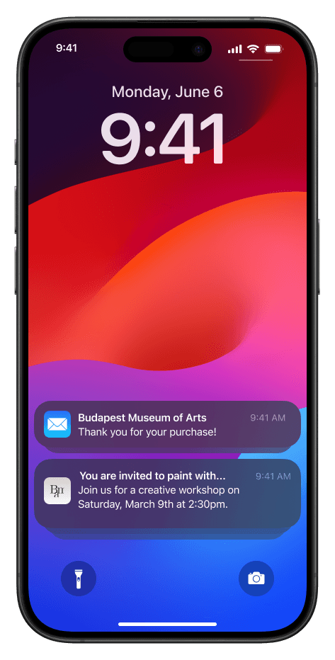 Budapest Museum of Arts app notification on iPhone lock screen