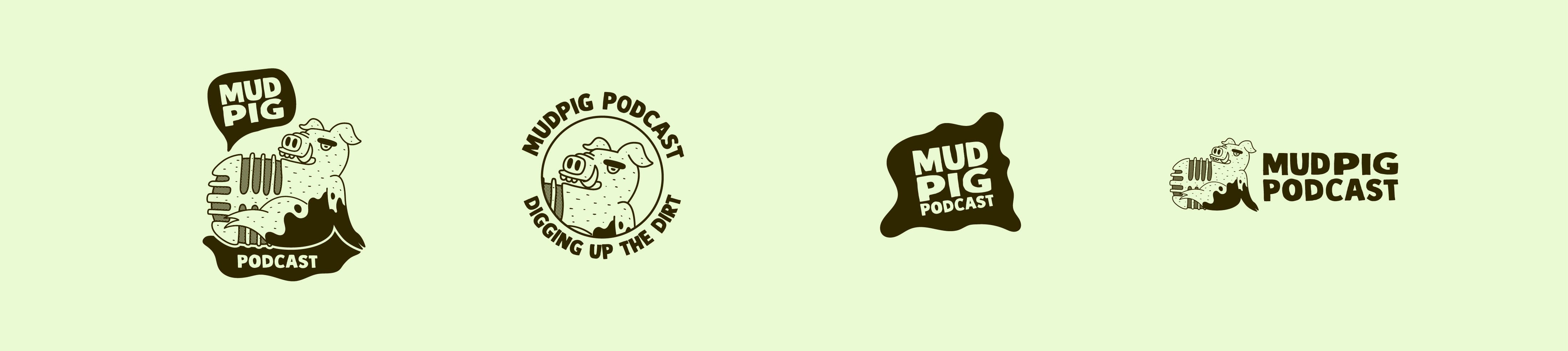 Mud Pig logo suite collection in light green and brown