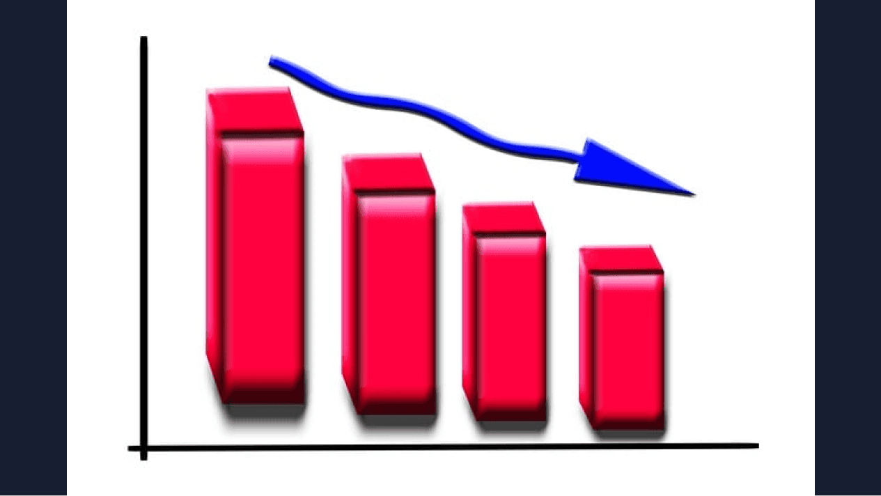 A generic bar graph displaying downward trend, with a blue arrow pointing toward bottom-right corner of the graph. Photo Courtesy of PublicDomainPictures from Pixabay