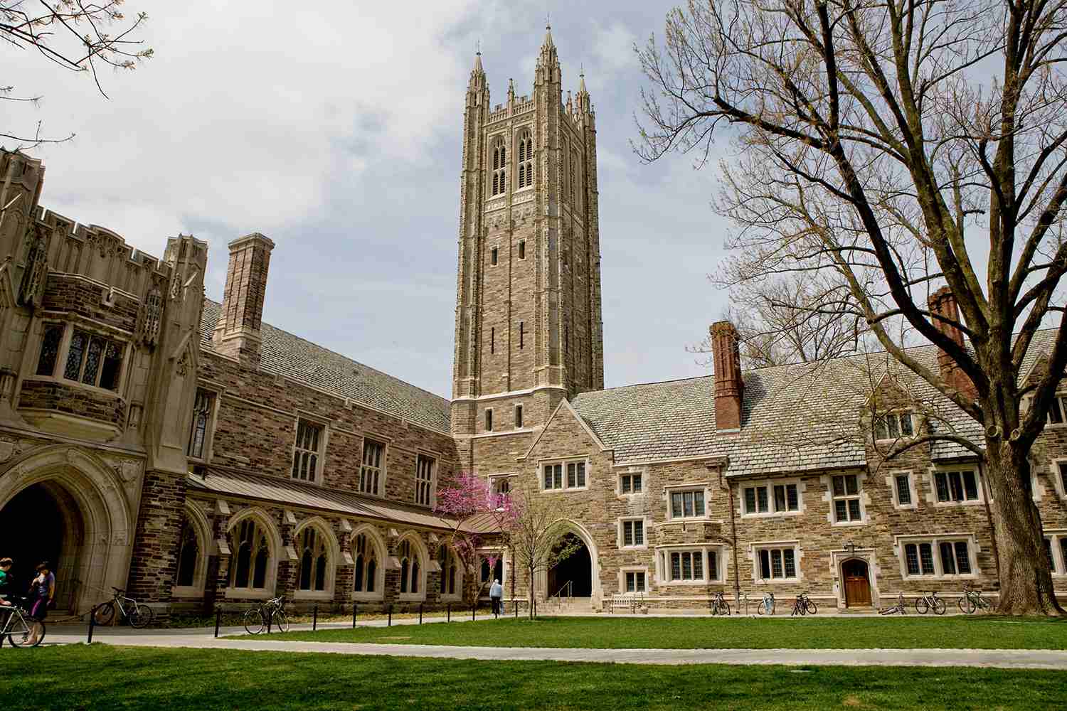 Ivy League Gothic campus building with stone tower