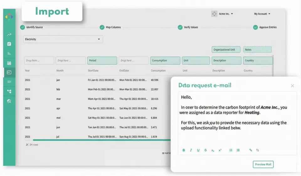 ecozoom Importansicht für die strukturierte Erfassung von Aktivitätsdaten