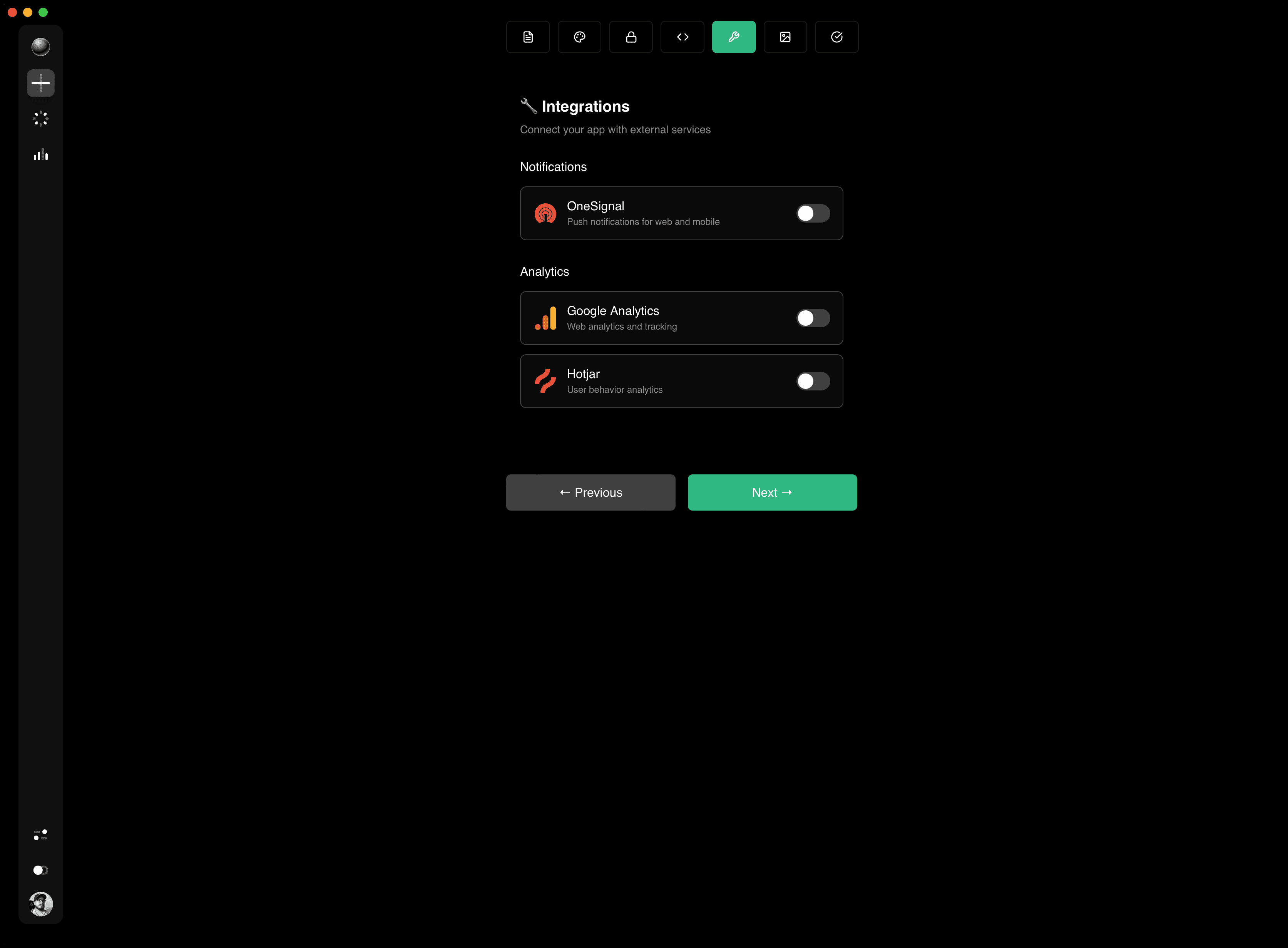 A dark-themed user interface displaying a list of items or options, with navigation elements at the top and bottom.