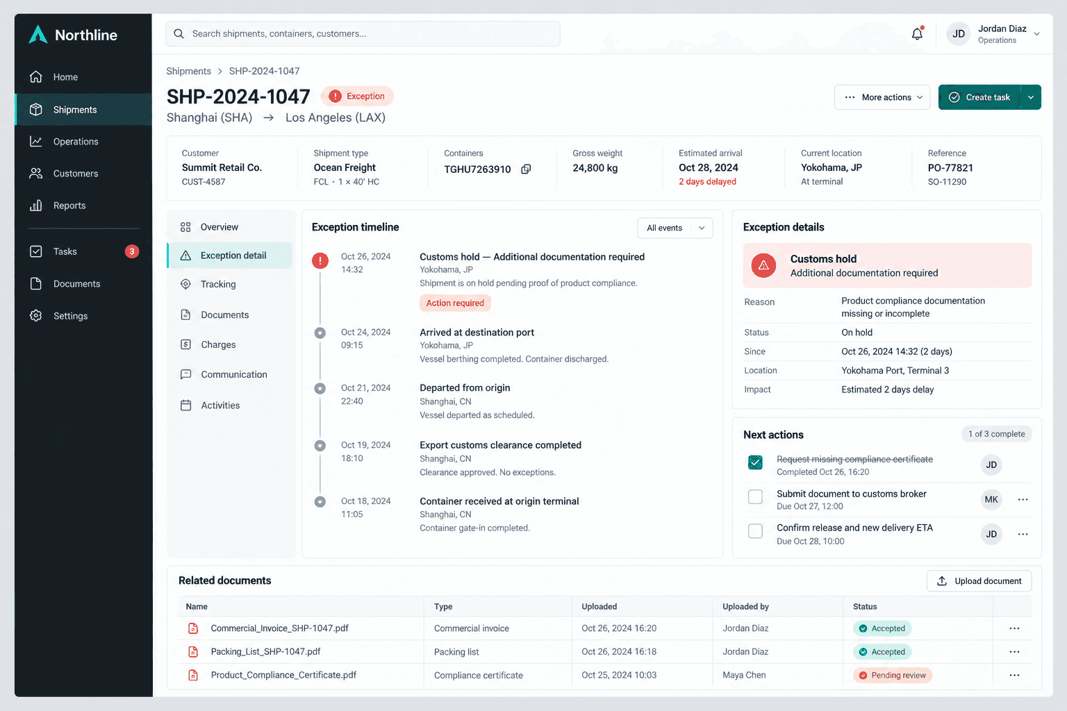 Northline: Shipment context and the next decision
