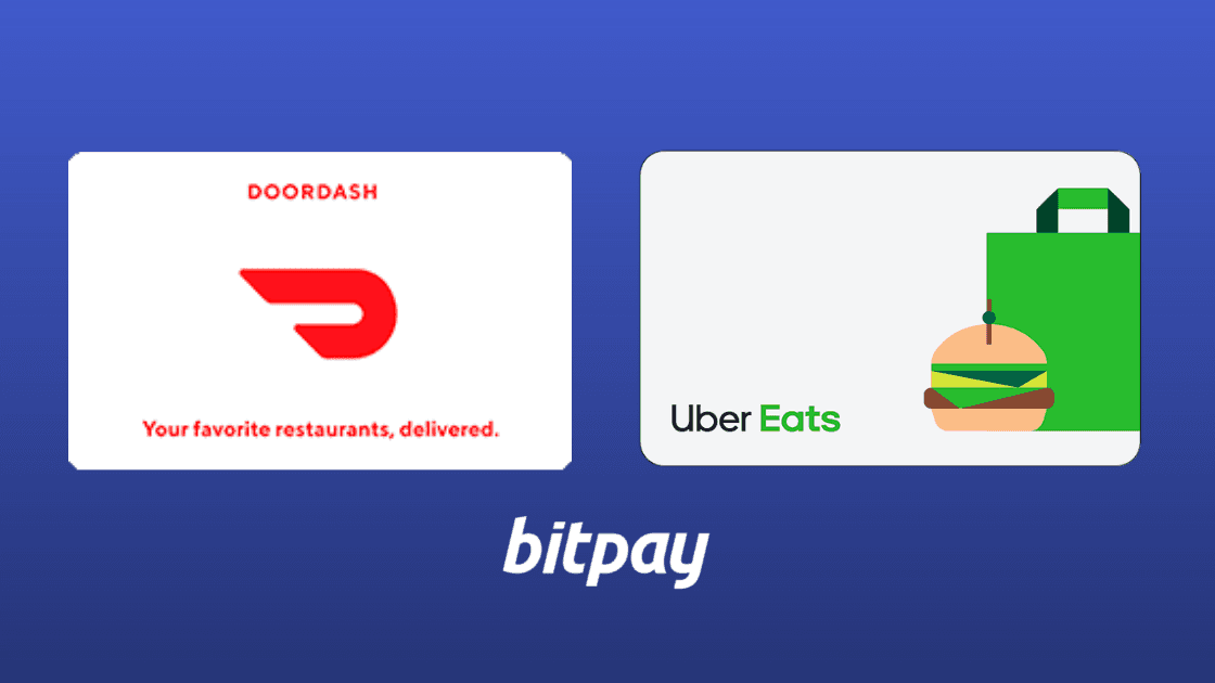 Order Door Dash and Uber Eats gift cards with crypto in the BitPay app or Extension