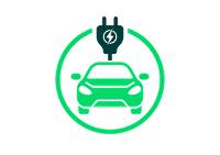 Icône d'une voiture électrique entourée d'un fil électrique