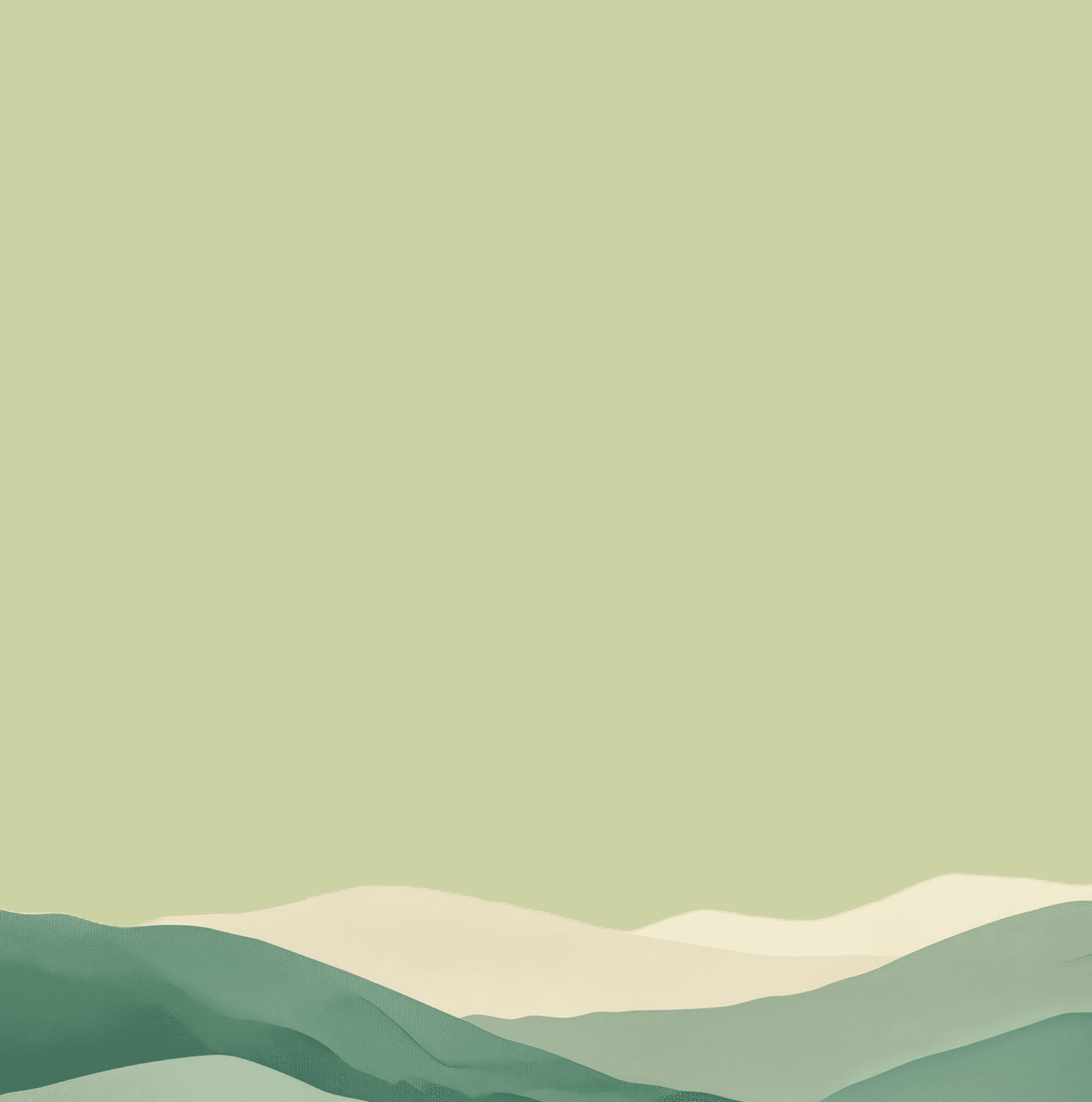 Abstract landscape of layered mountain ridges in shades of green, teal, and blue