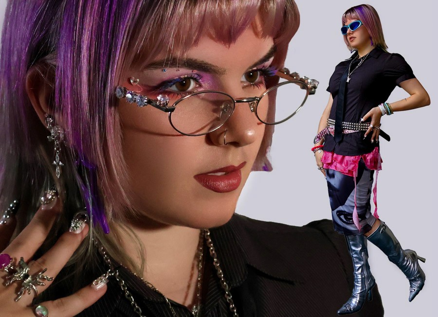 composite image of a girl's face and her full body