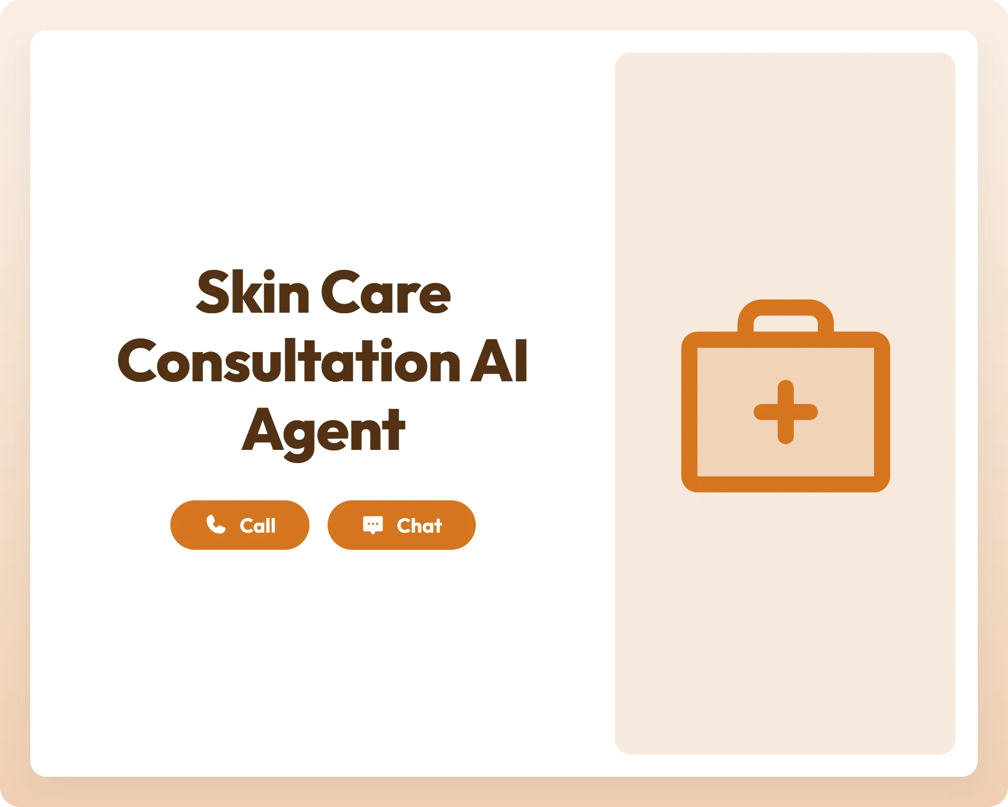skin care consultation ai intake agent provides support through call and chat with a first aid kit icon