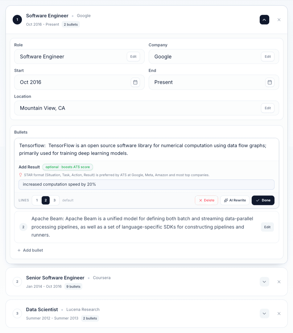 An image of Freelio's budget ui