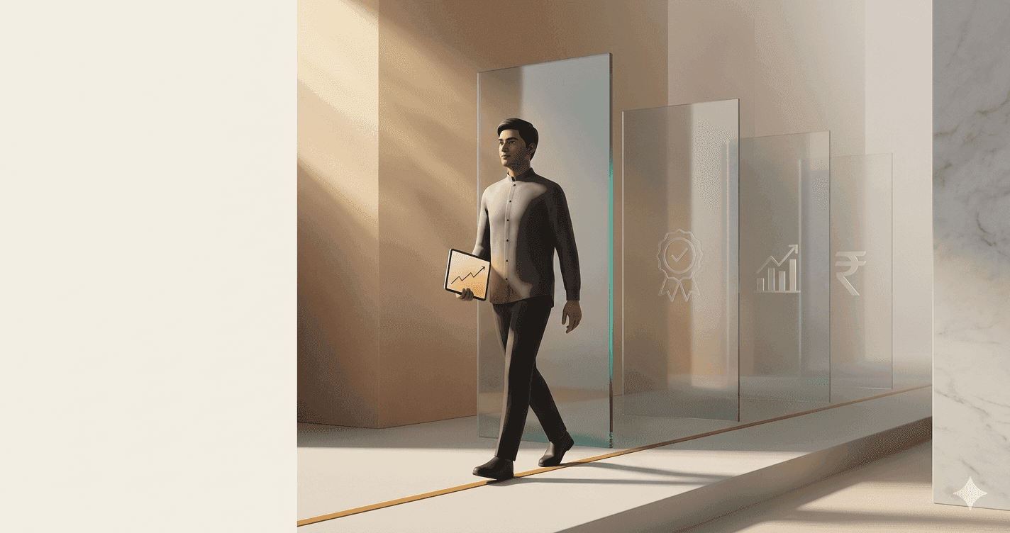 Illustration showing the steps to become a mutual fund distributor in India — NISM certification, ARN registration, and choosing a distribution platform