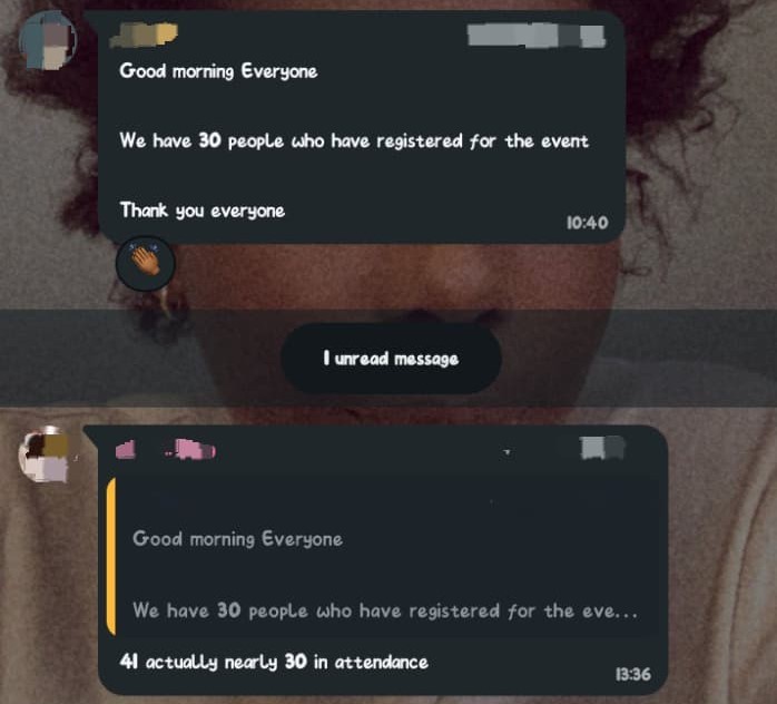 A text conversation with a client