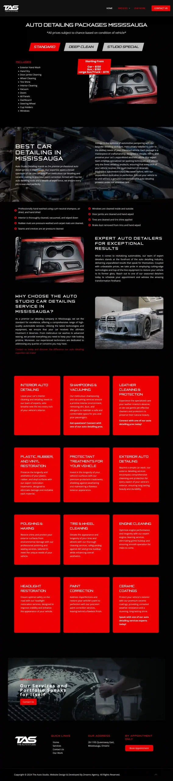 Car Detailing page for theautostudio website developed & designed by Dreams Agency Mississauga, Ontario