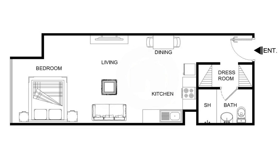 Studio floor plan in Court Tower, curated by real estate agents for modern urban living in Business Bay.
