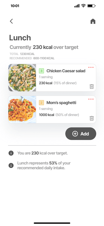 Calorie app - lunch