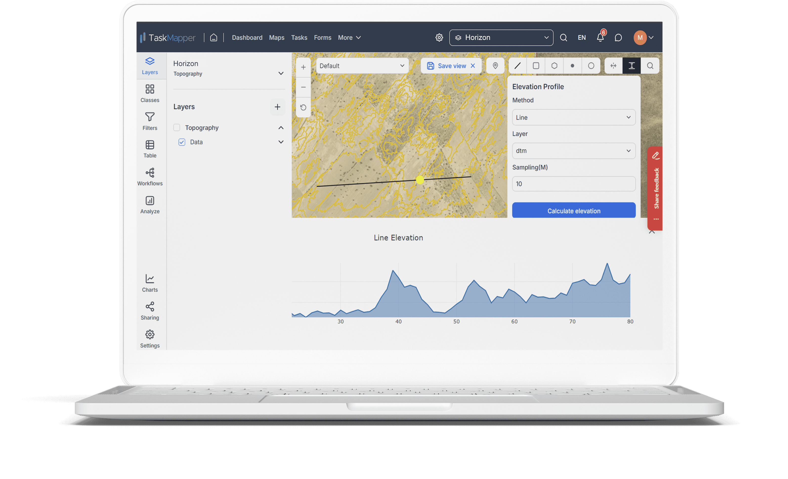 TaskMapper Maps has tools to estimate terrain elevation, slope, and more