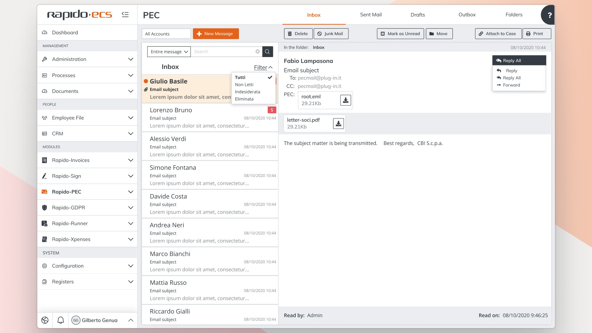 A screenshot of a software interface displaying a list with options and filters on the sidebar.