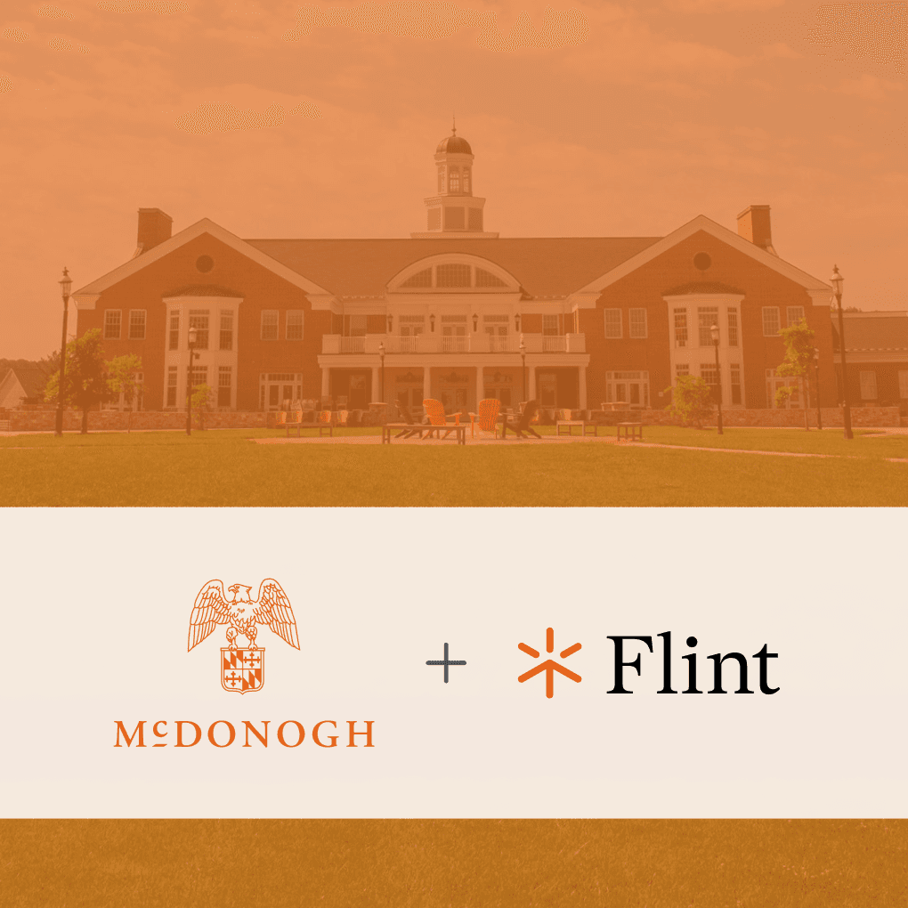 McDonogh and Flint logos on picture of McDonogh School building with orange overlay.