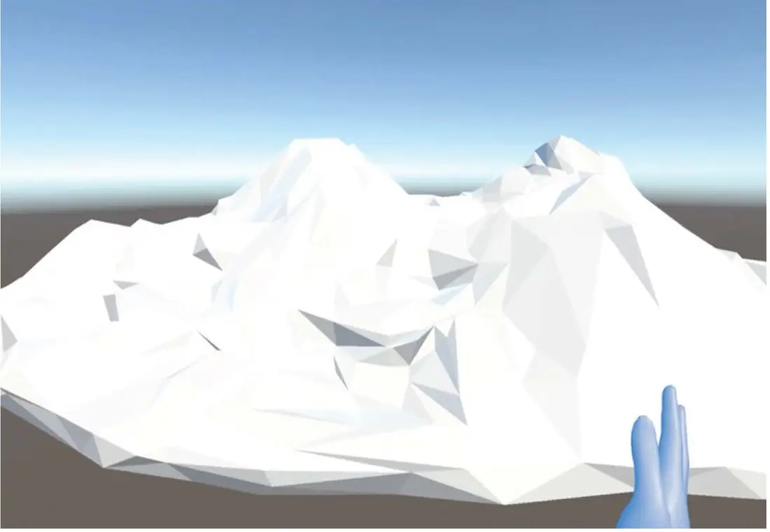 The mountain in Unity with a virtual hand