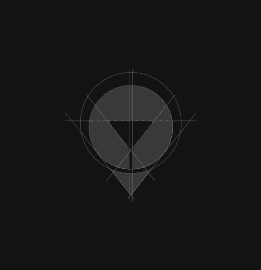 Technical logo construction of the Nightify brand mark. The diagram shows the geometric grid, circular proportions, and mathematical alignment used to create the martini glass and location pin icon, demonstrating precise visual identity design.