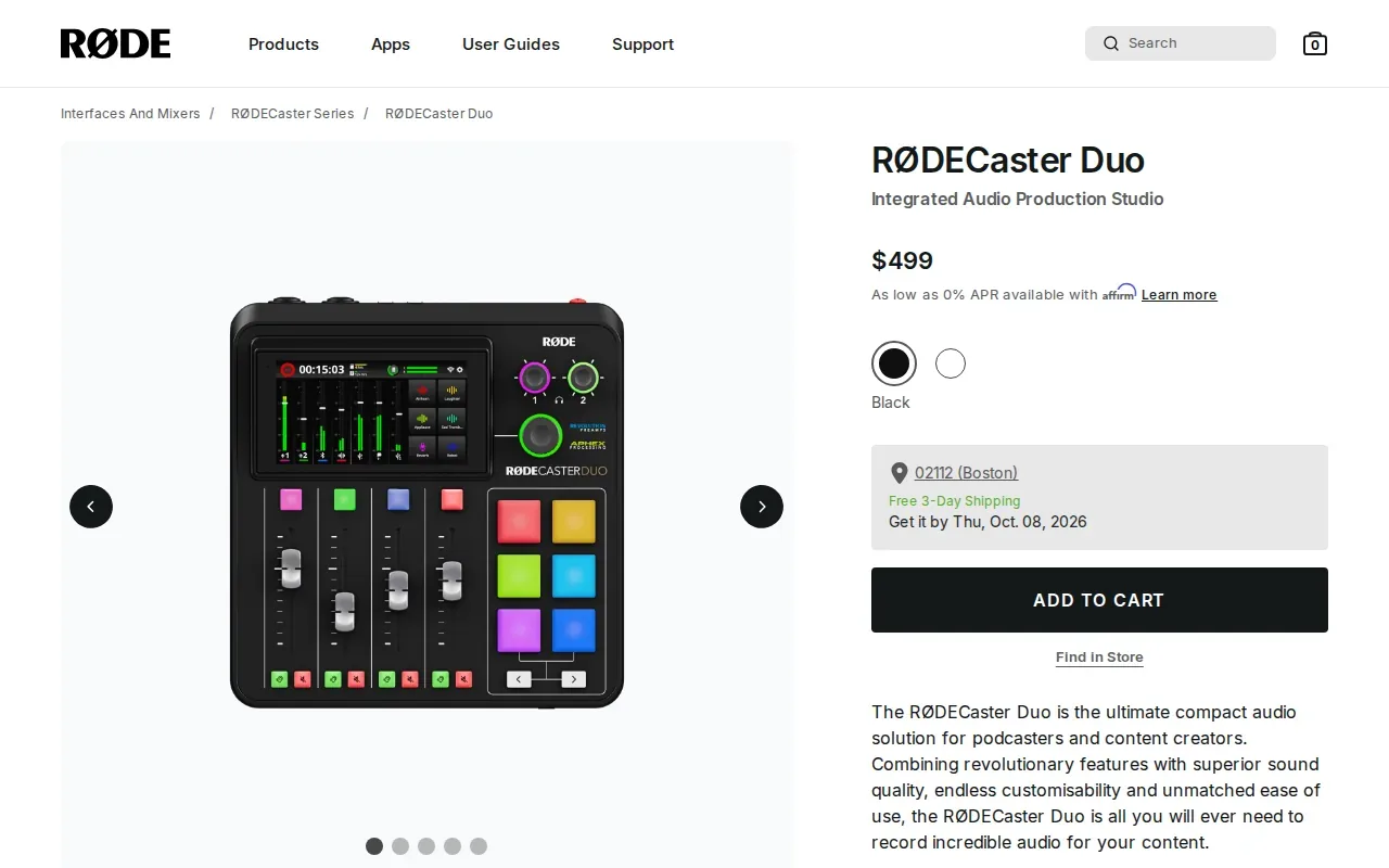 Screenshot of the RØDECaster Duo website