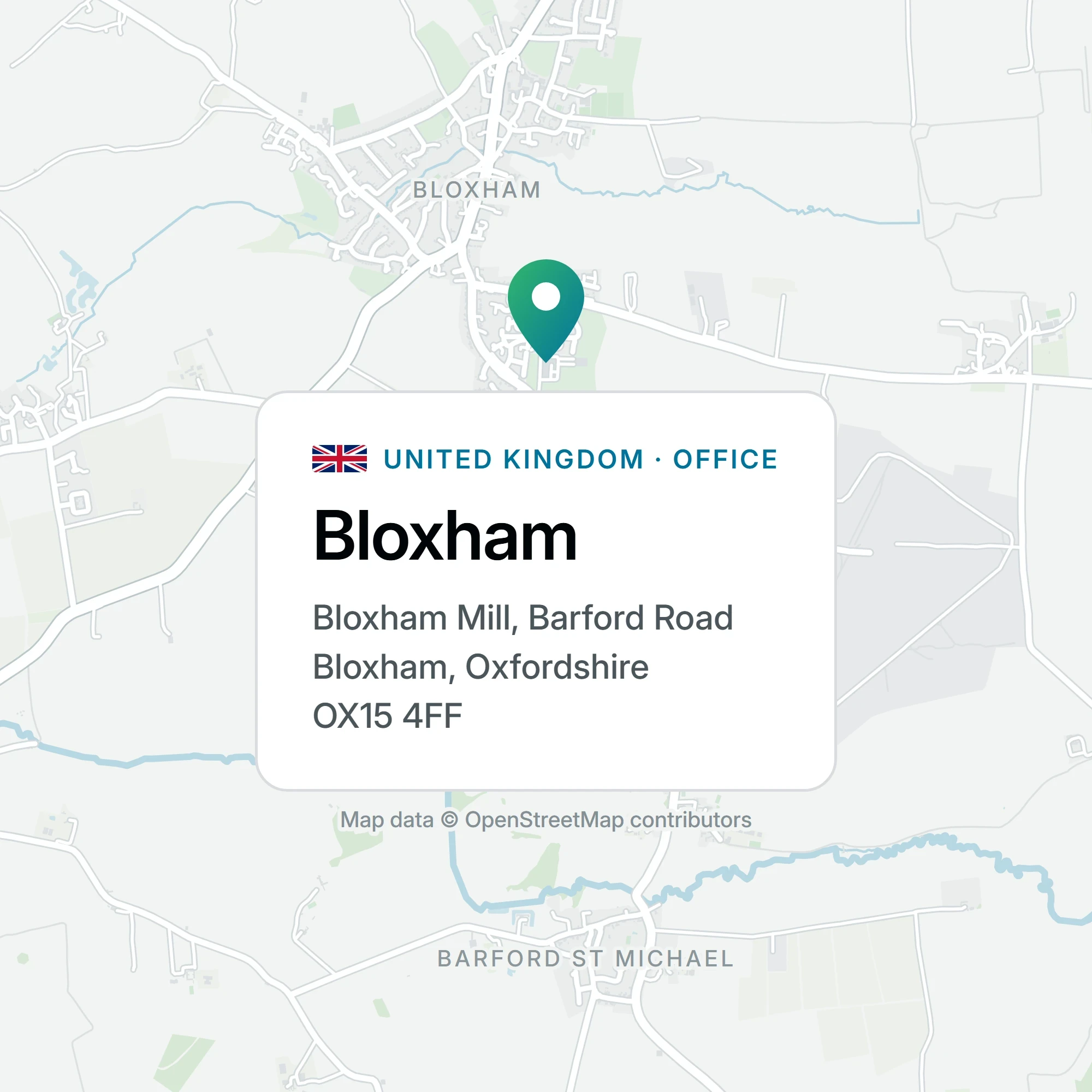 Map of our UK office: Bloxham Mill, Barford Road, Bloxham, Oxfordshire OX15 4FF, United Kingdom