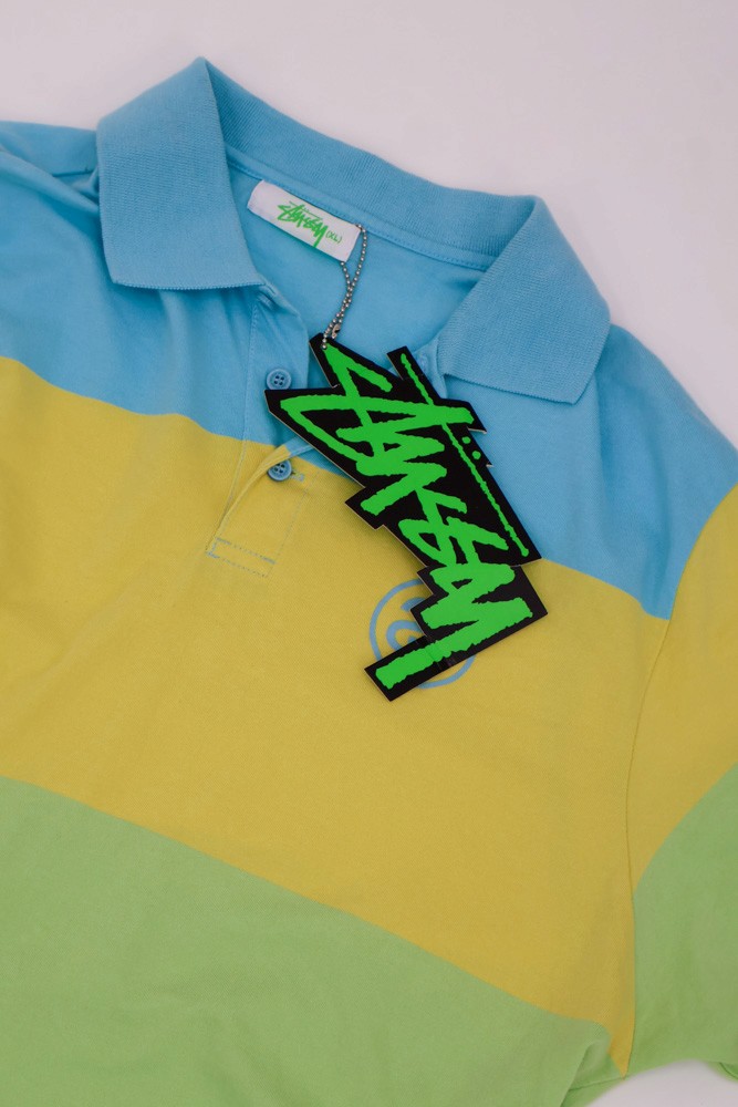 stussy striped shirt laying flat