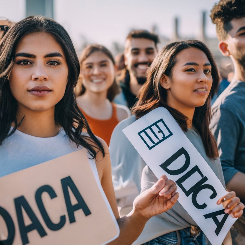Young individuals holding DACA signs, representing solutions for Childhood Arrivals in need of relief.