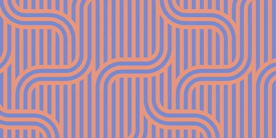 Abstract geometric pattern with curved peach lines forming interconnected paths on a muted purple background.