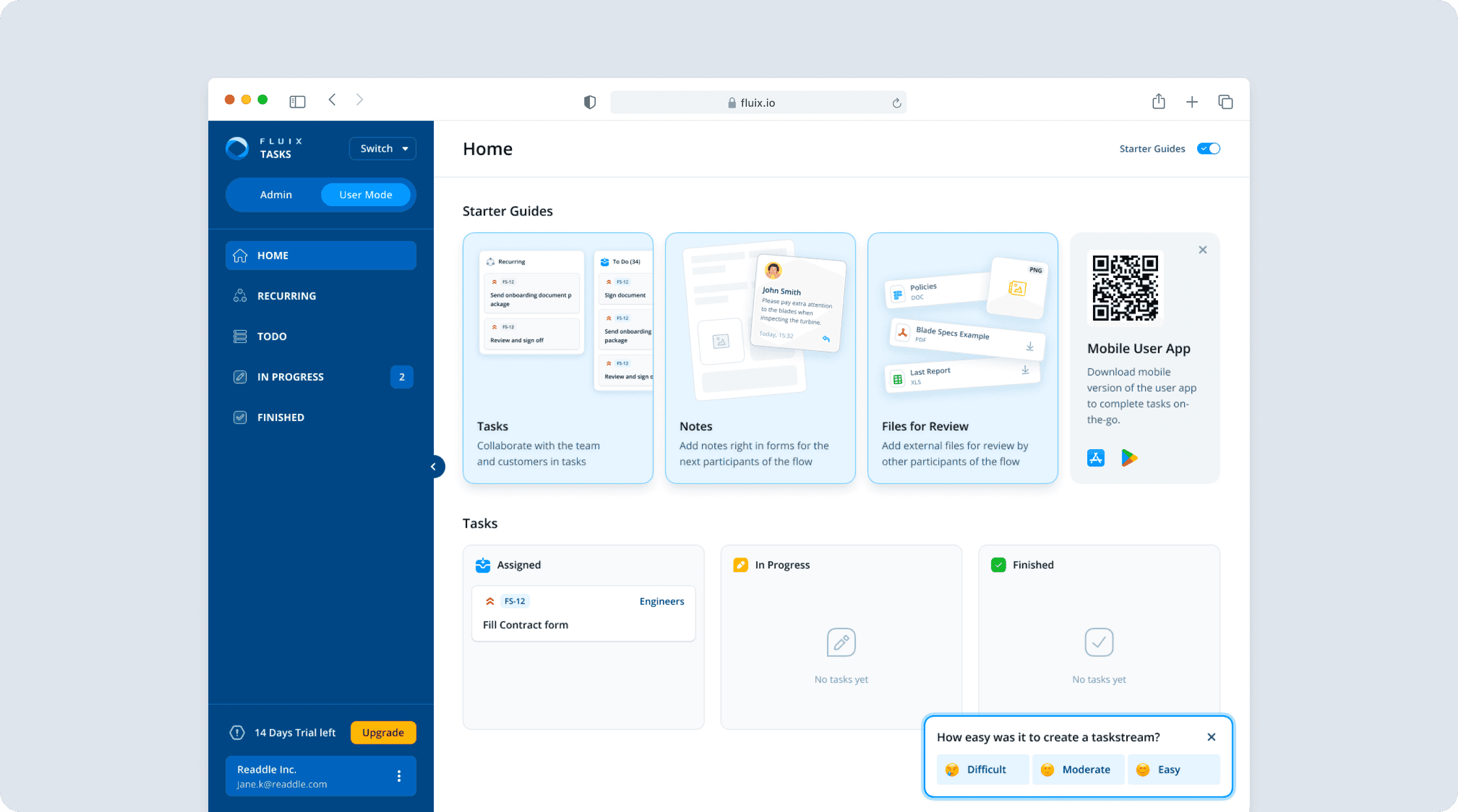 Fluix's home interface