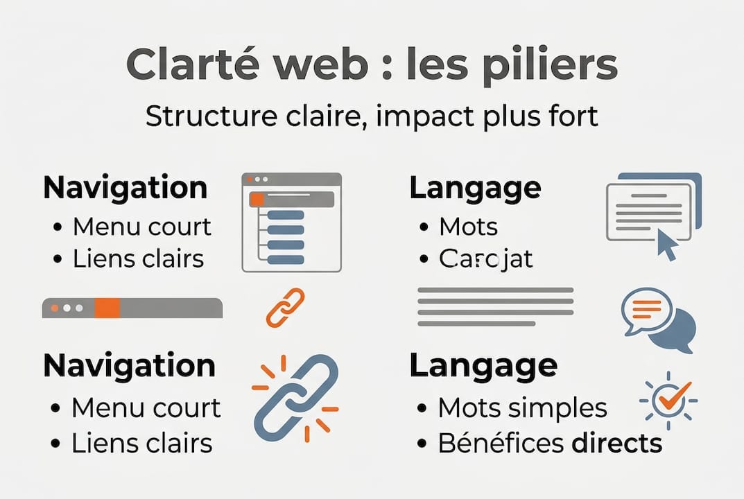 Visuel présentant les fondamentaux d’une communication web claire
