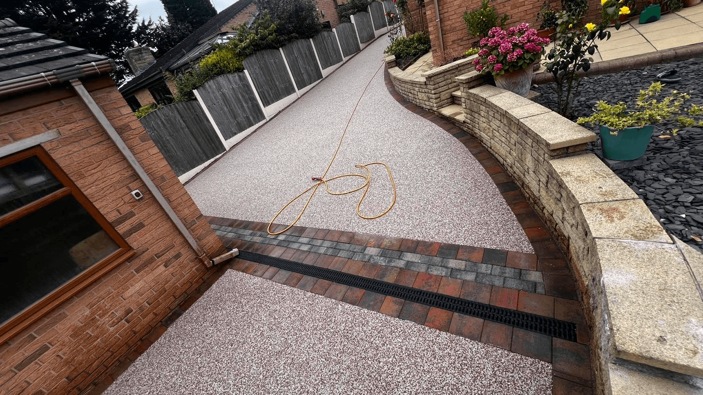 Stone driveway apron and edging during installation