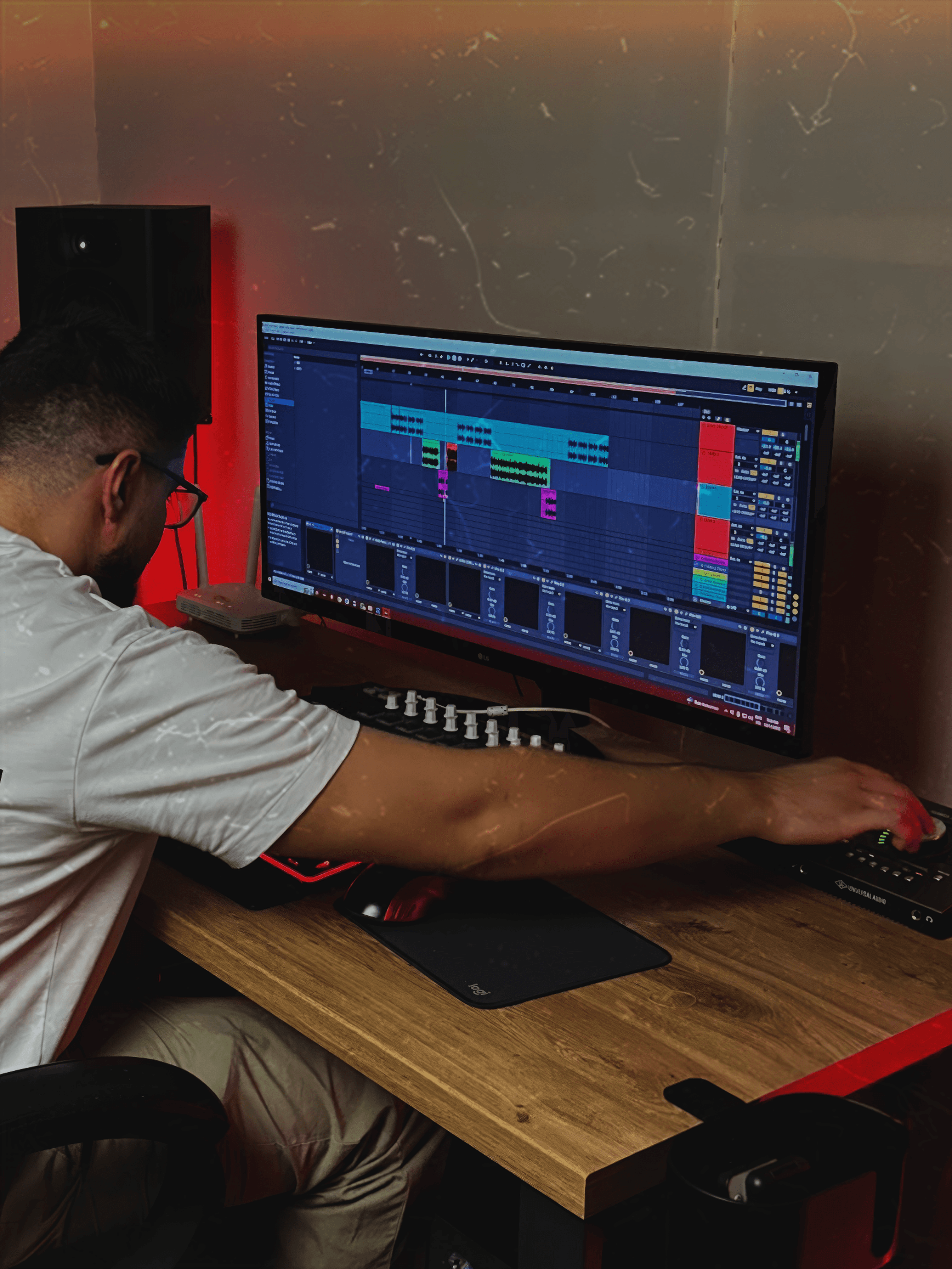 Music producer sitting on a chair in his studio