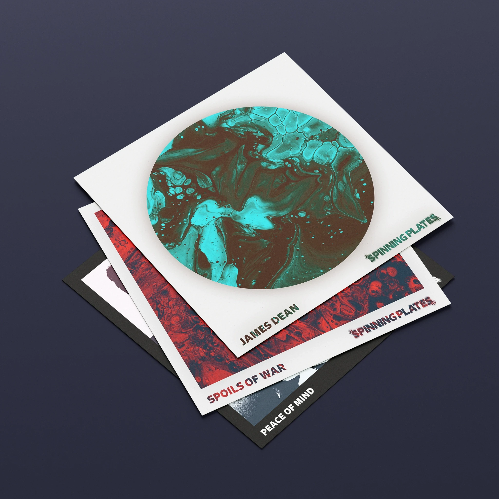 Stack of album artworks for Spinning Plates's singles.