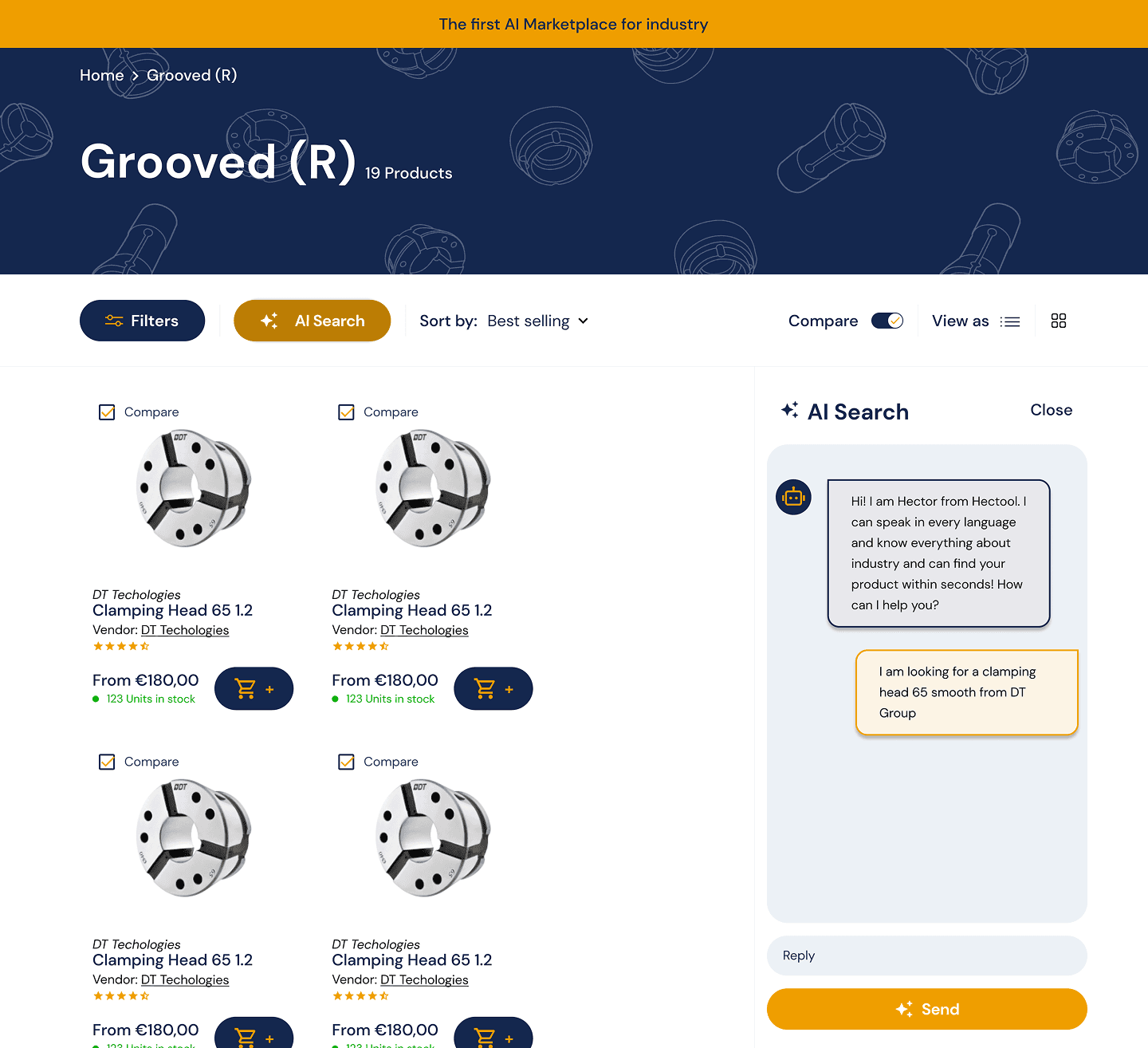 Product feed with the AI search modal open