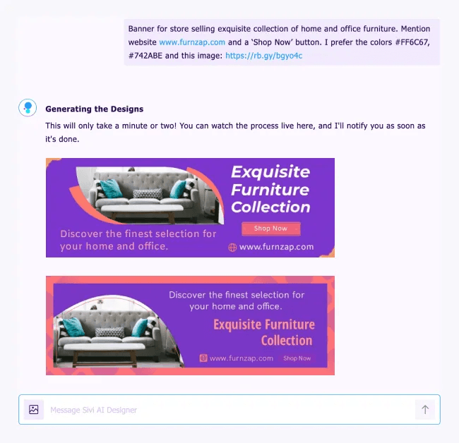 Chat to designs with Sivi AI Designer