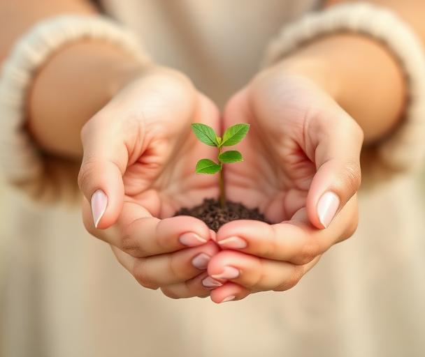 Gentle hands nurturing growth representing our caring approach
