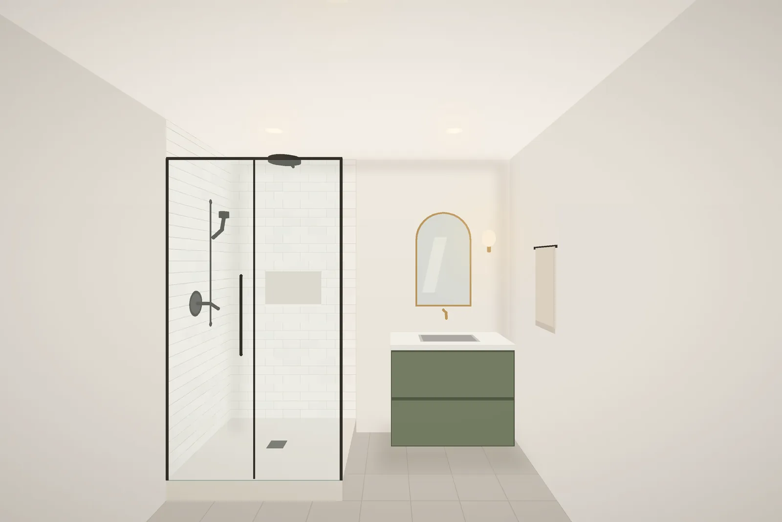 Basement bathroom with a tiled shower