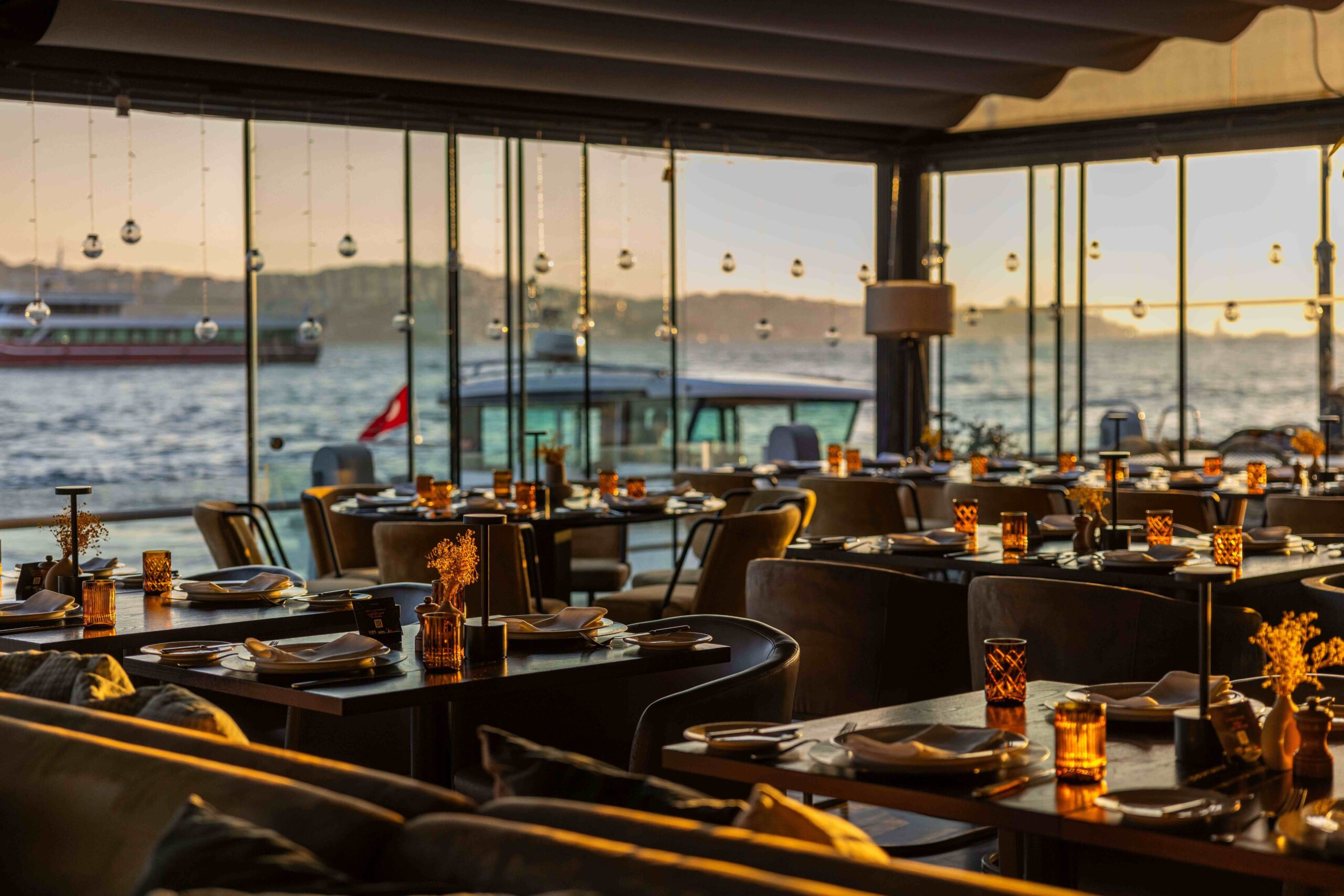 Fine dining restaurant by the Bosphorus in Ortakoy Istanbul with waterfront view