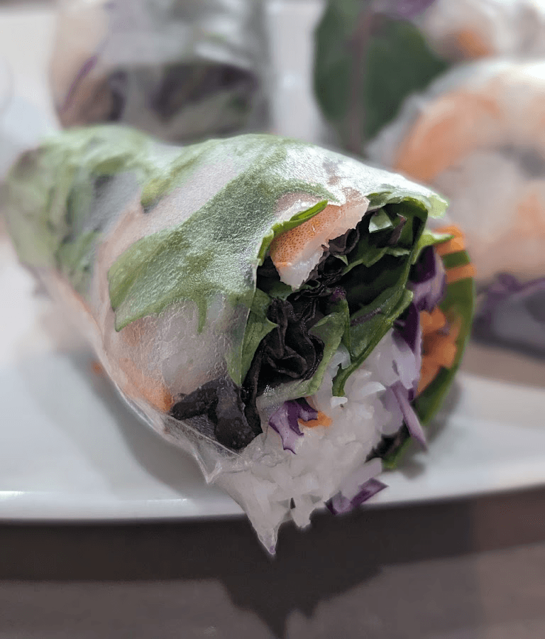 A close-up photo of a stuffed spring roll